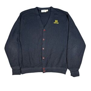 Vintage Notre Dame Fighting Irish Mens XL Cardigan Sweater Navy Blue